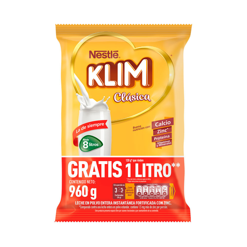 KLIM CLASICA GTS 120 G LECHE BOLSA 840 G