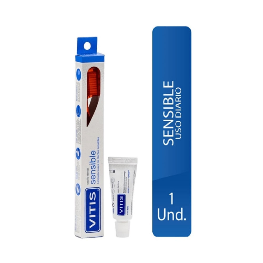 CEPILLO DENTAL VITIS SENSIBLE X1 UND+PASTA BLANQUEADORA 15 ML