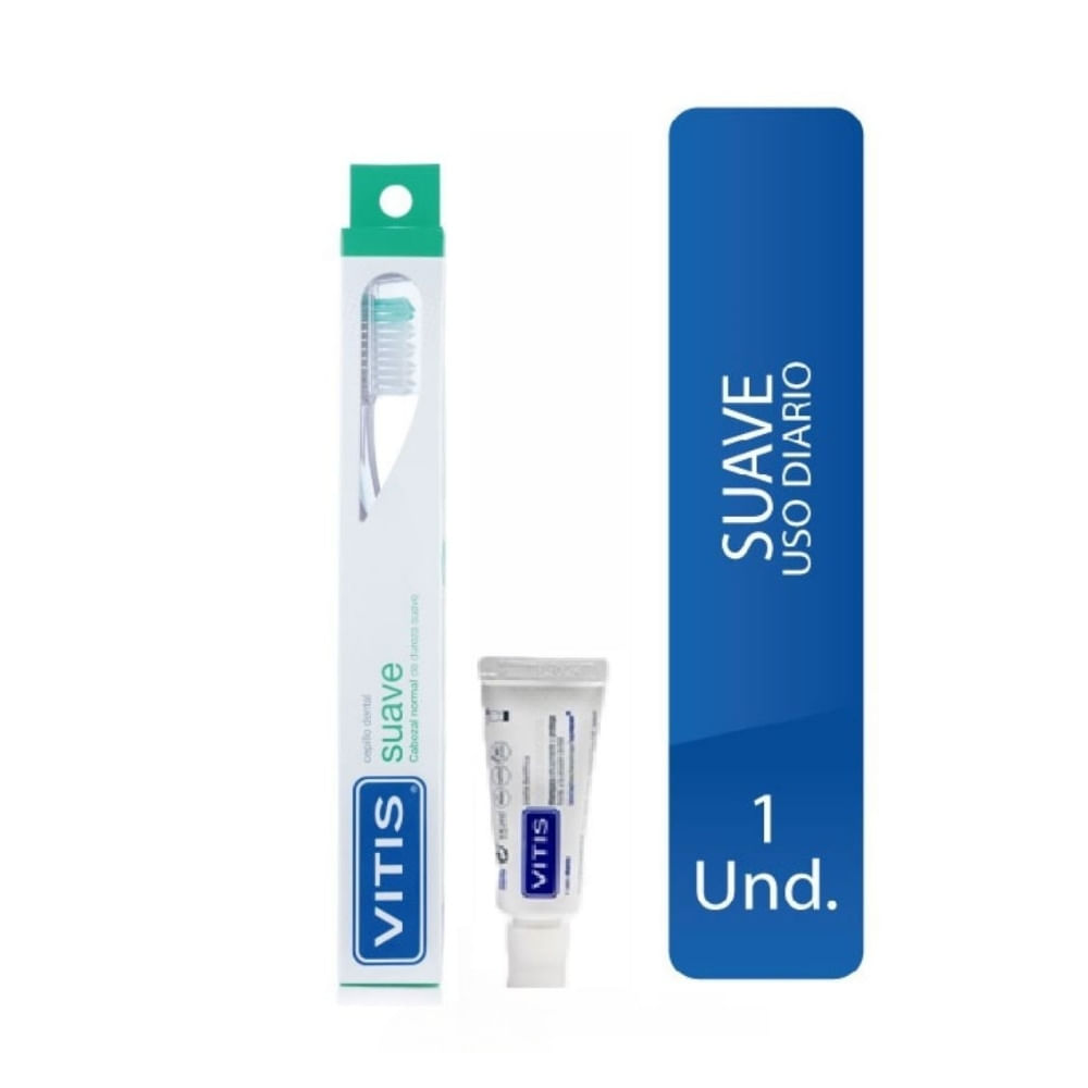 CEPILLO DENTAL VITIS SUAVE X1 UND+PASTA BLANQUEADORA 15 ML