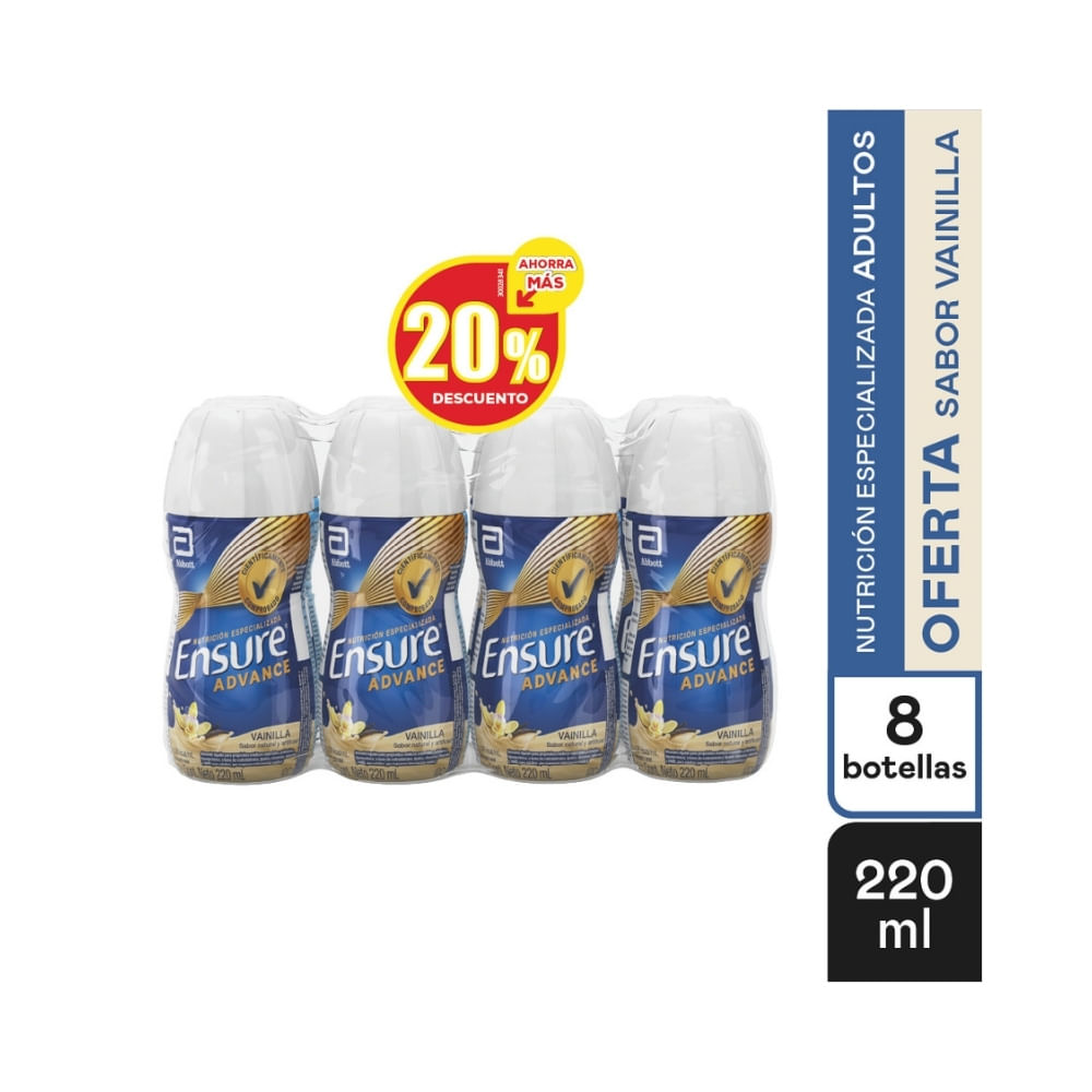 OFERTA ENSURE ADVANCE LIQUIDO VAINILLA FRASCO X 6 + 2 X 220 ML P.E 20%