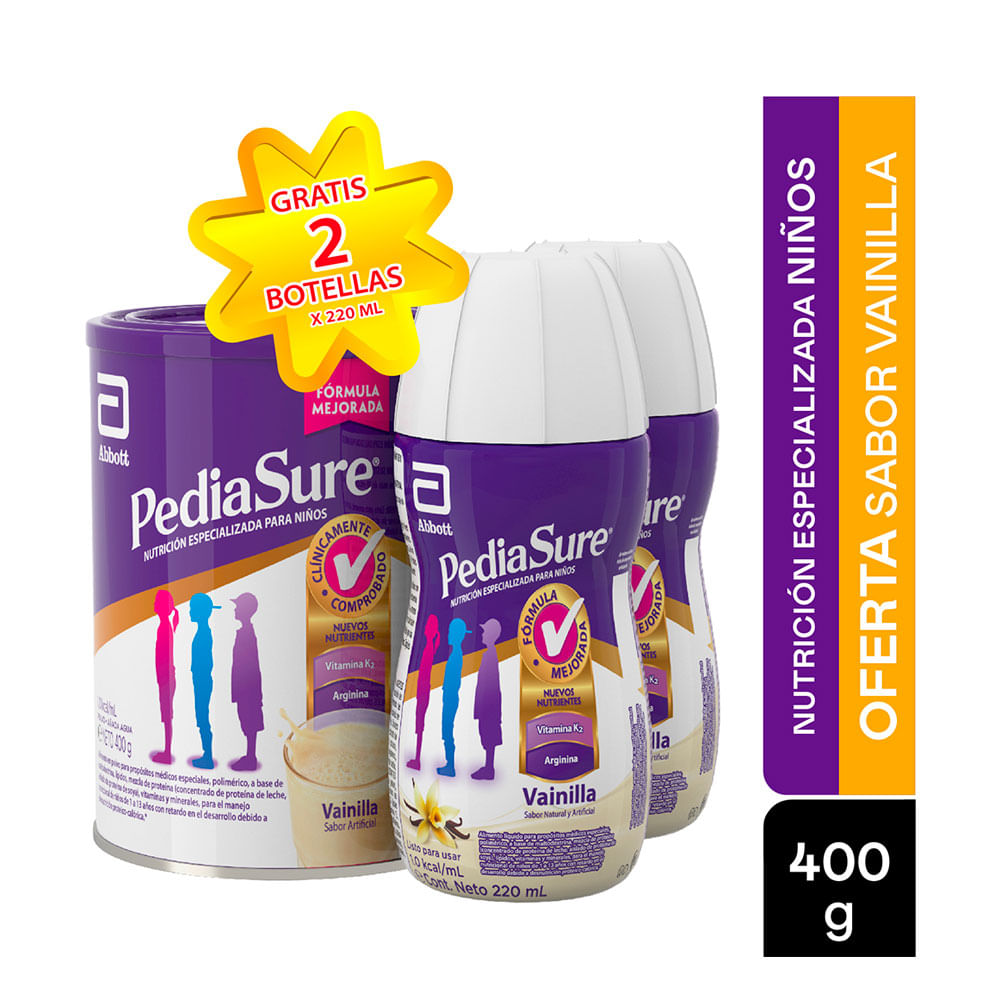 OFERTA PEDIASURE POLVO VAINILLA LATA 400G+2 LIQUIDOS