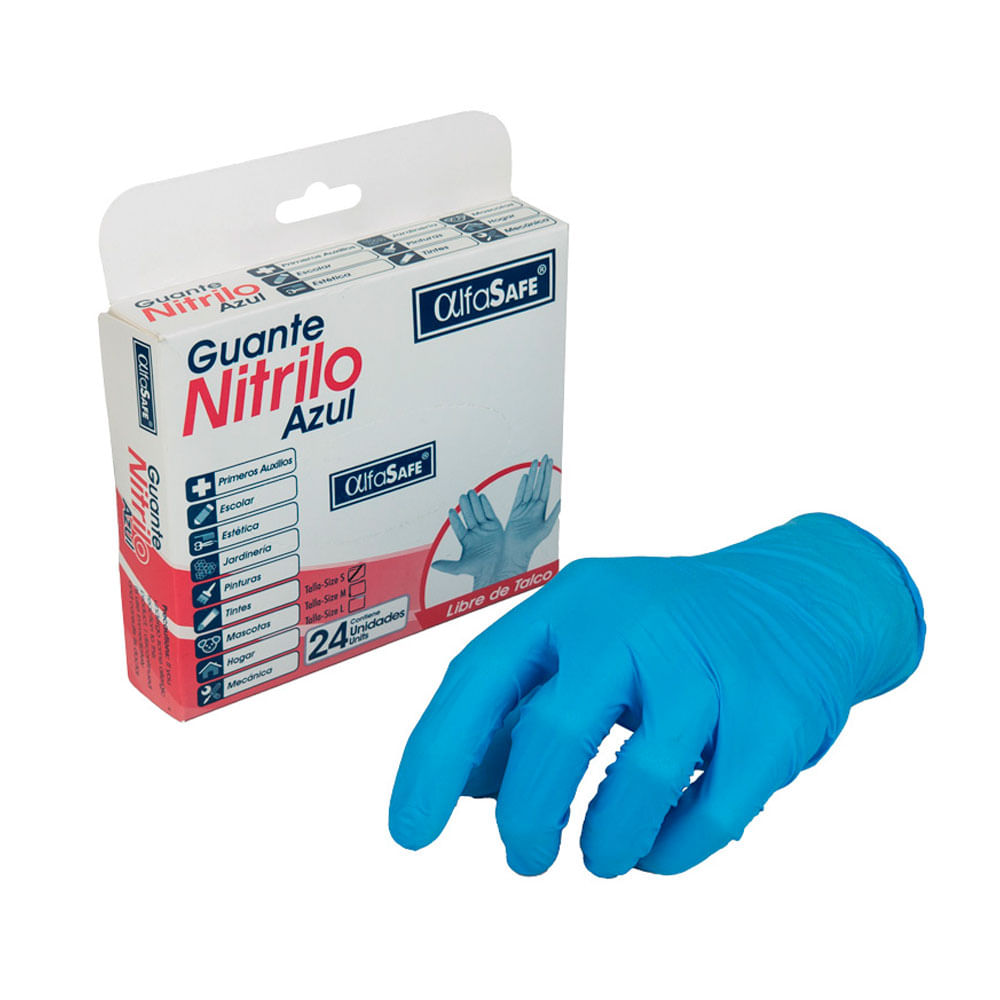 GUANTES NITRILO ALFASAFE TALLA S CAJA X 24 UNDS