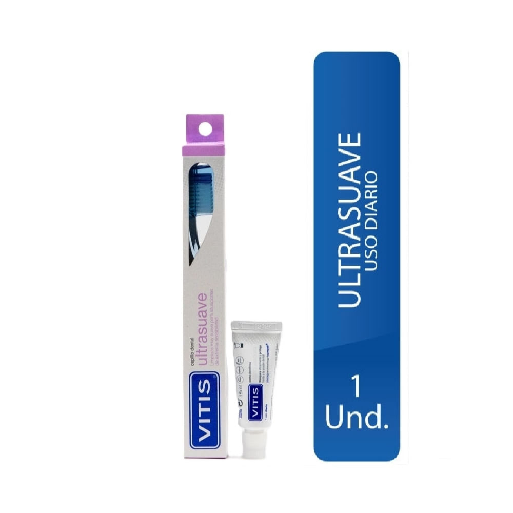 CEPILLO DENTAL VITIS ULTRASUAVE X1 UND+PASTA BLANQUEADORA 15 ML
