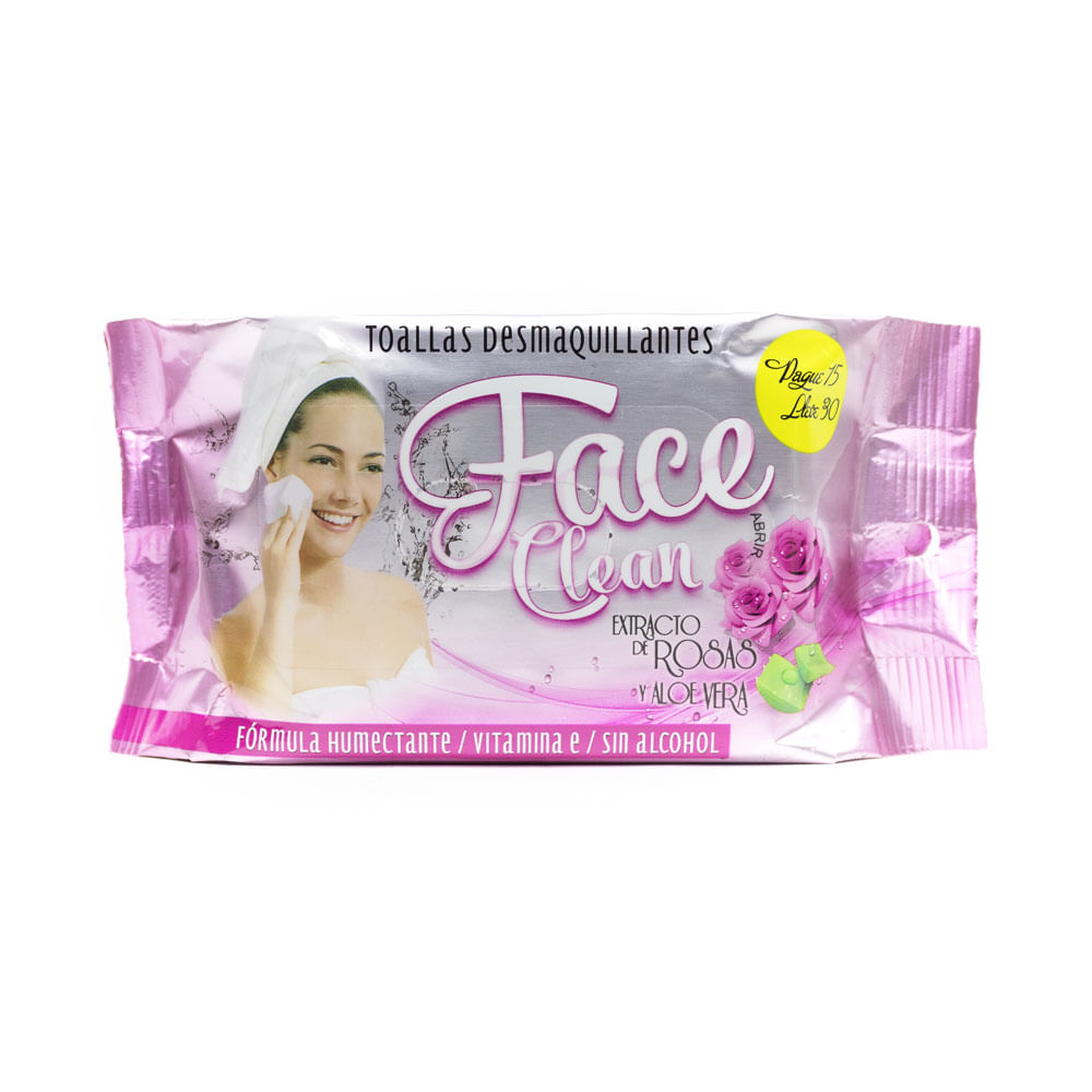 FACE CLEAN ALOE TOALLITAS DESMAQUILLADORAS BOLSA PAGUE 15 LLEVE 30