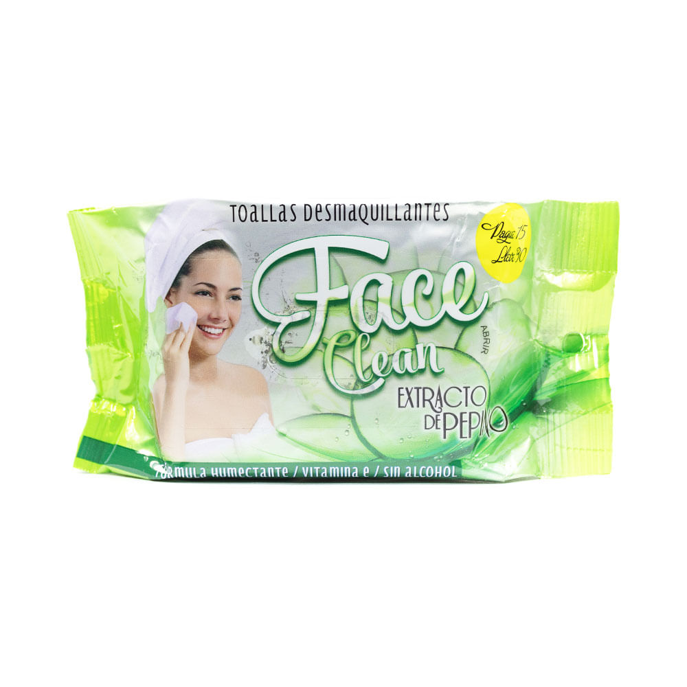 FACE CLEAN PEPINO TOALLITAS DESMAQUILLADORAS BOLSA PAGUE 15 LLEVE 30