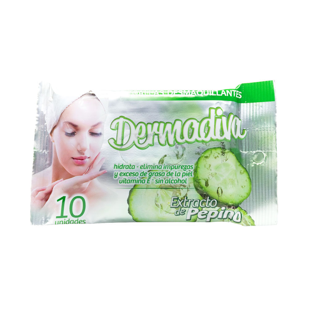 DERMAVIVA PEPINO TOALLITAS DESMAQUILLADORAS BOLSA X 10 UNDS