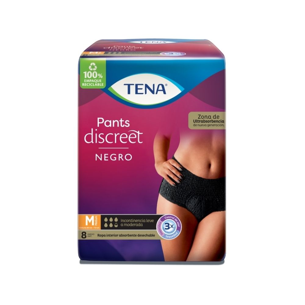 ROPA INTERIOR TENA PANTS DISCREET BLACK TALLA M BOLSA X 8 UNDS