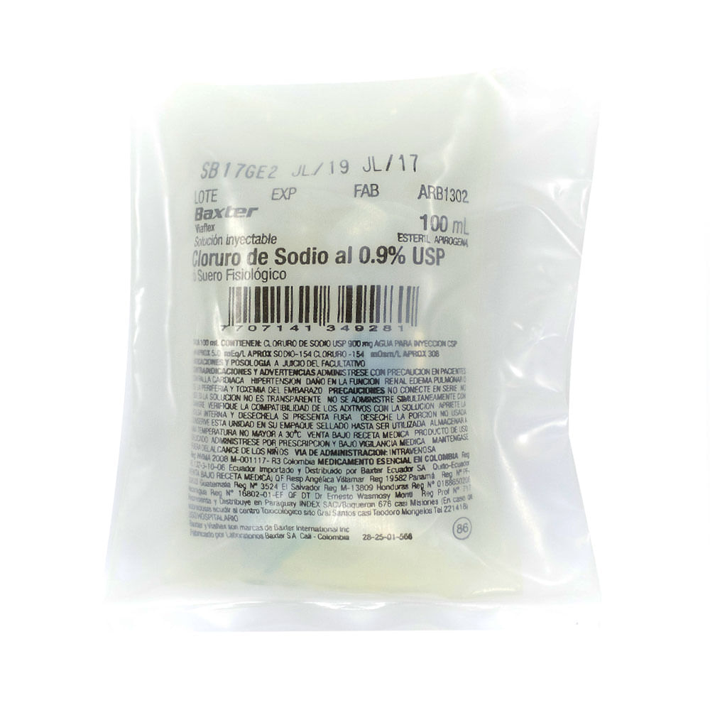SUERO FISIOLOGICO 0.09 BOLSA 100 ML
