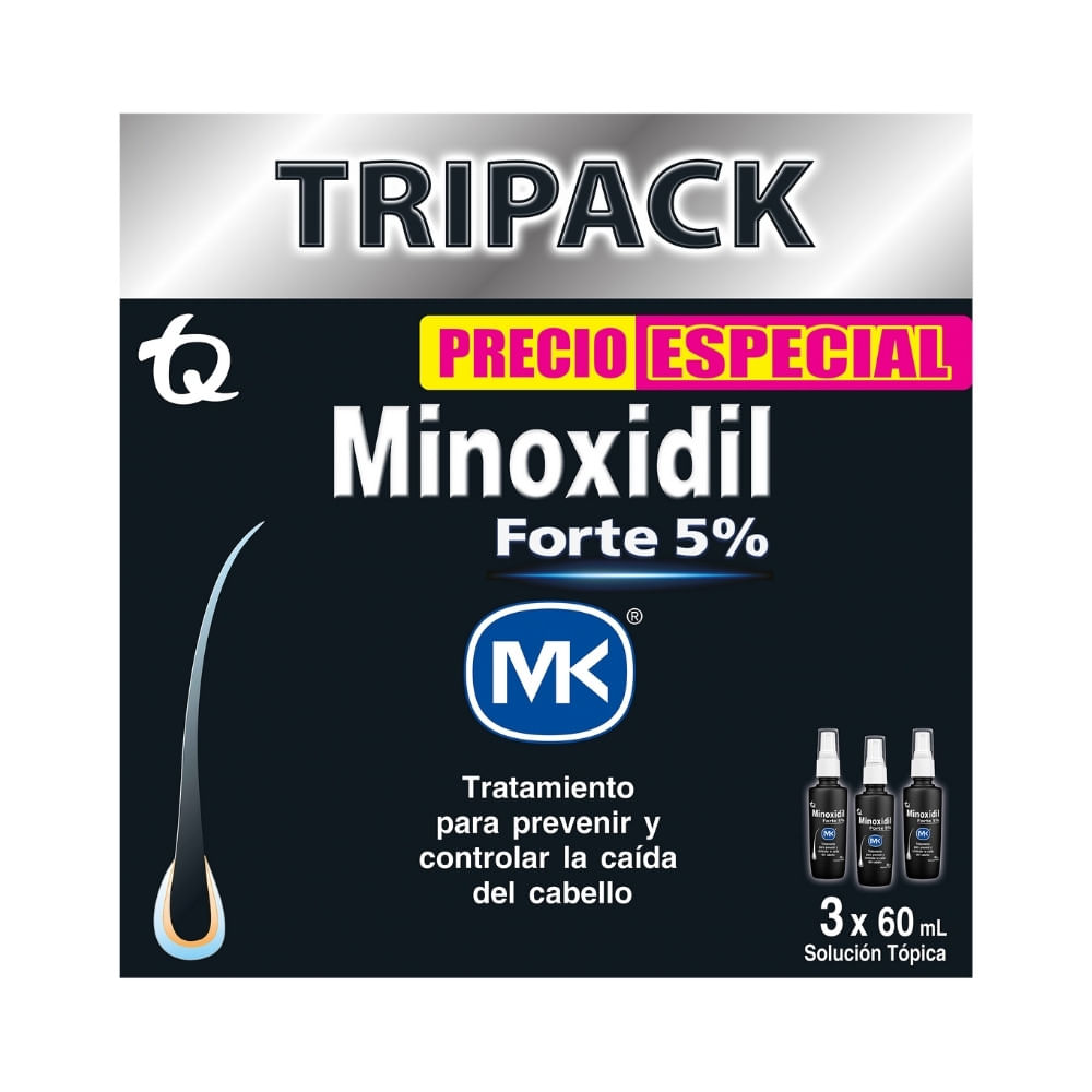 TRIPACK MINOXIDIL MK FORTE LOCION 5/1000 MG FRASCO 60 ML