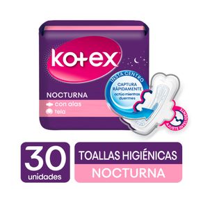 TOALLAS HIGIENICAS KOTEX NOCTURNA TELA BOLSA X 30 UNDS