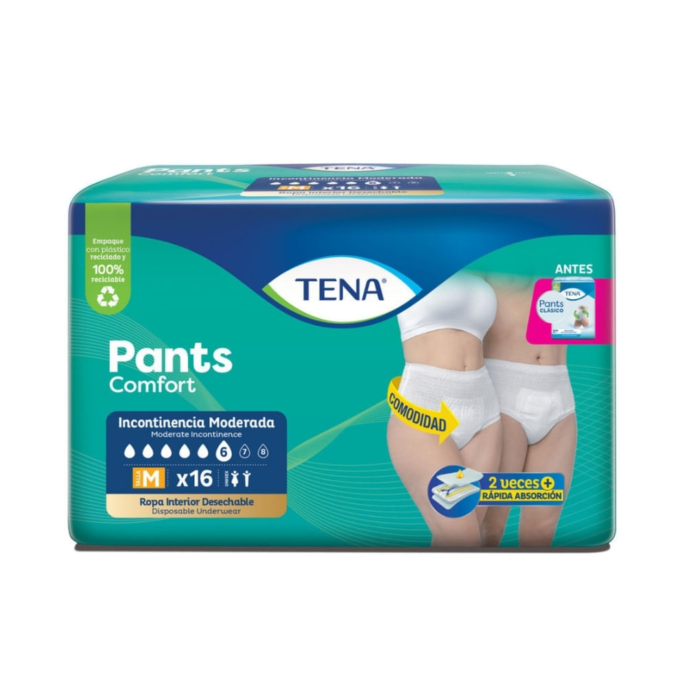 ROPA INTERIOR TENA PANTS COMFORT TALLA M BOLSA X 16 UNDS