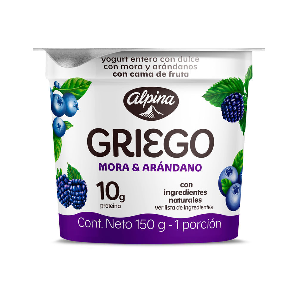 YOGURT GRIEGO ALPINA MORA Y ARANDANOS VASO 150 G