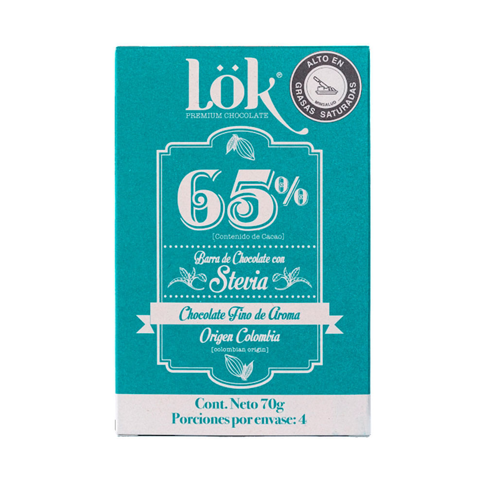 LOK BARRA CHOCOLATE STEVIA 65% CAJA 70 G