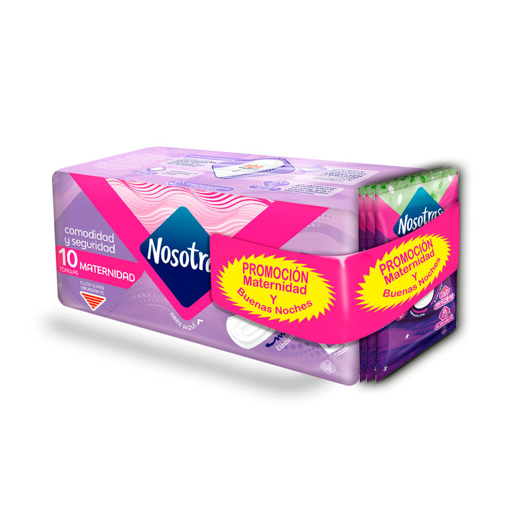 TOALLAS NOSOTRAS MATERNA X 10 UND + TOALLAS BUENAS NOCHES