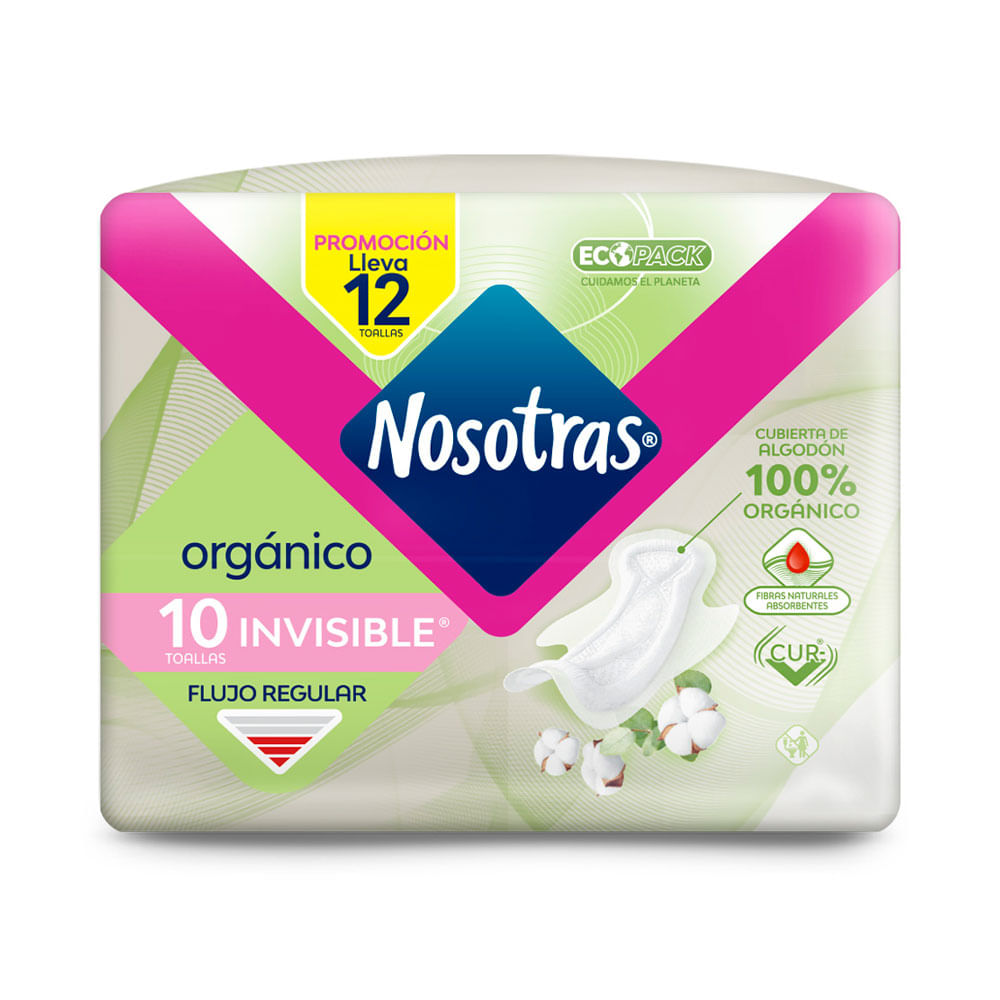 TOALLAS NOSOTRAS INVISIBLE ORGANICA BOLSA 10+ 2 UND