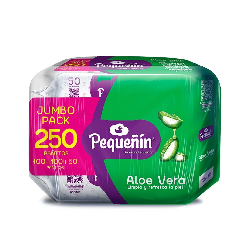 TOALLITAS HUMEDAS PEQUEÑIN ALOE NATURAL ESTUCHE 2 X 100 + 50 UNDS