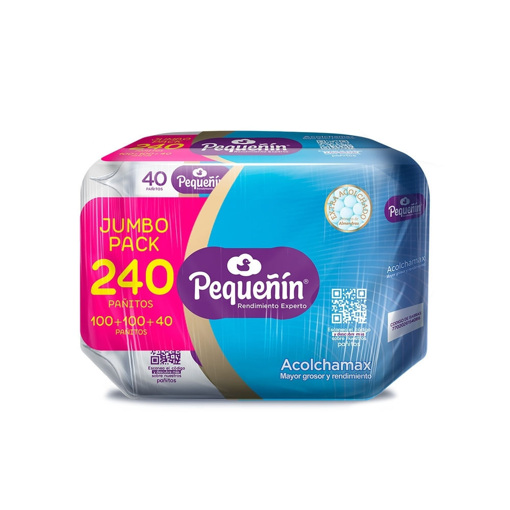 TOALLITAS HUMEDAS PEQUEÑIN ACOLCHAMAX 3 PQ BOLSA X 80 UNDS