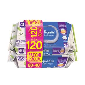 TOALLITAS HUMEDAS PEQUEÑIN ACOLCHAMAX BOLSA 80 + 40 UNDS