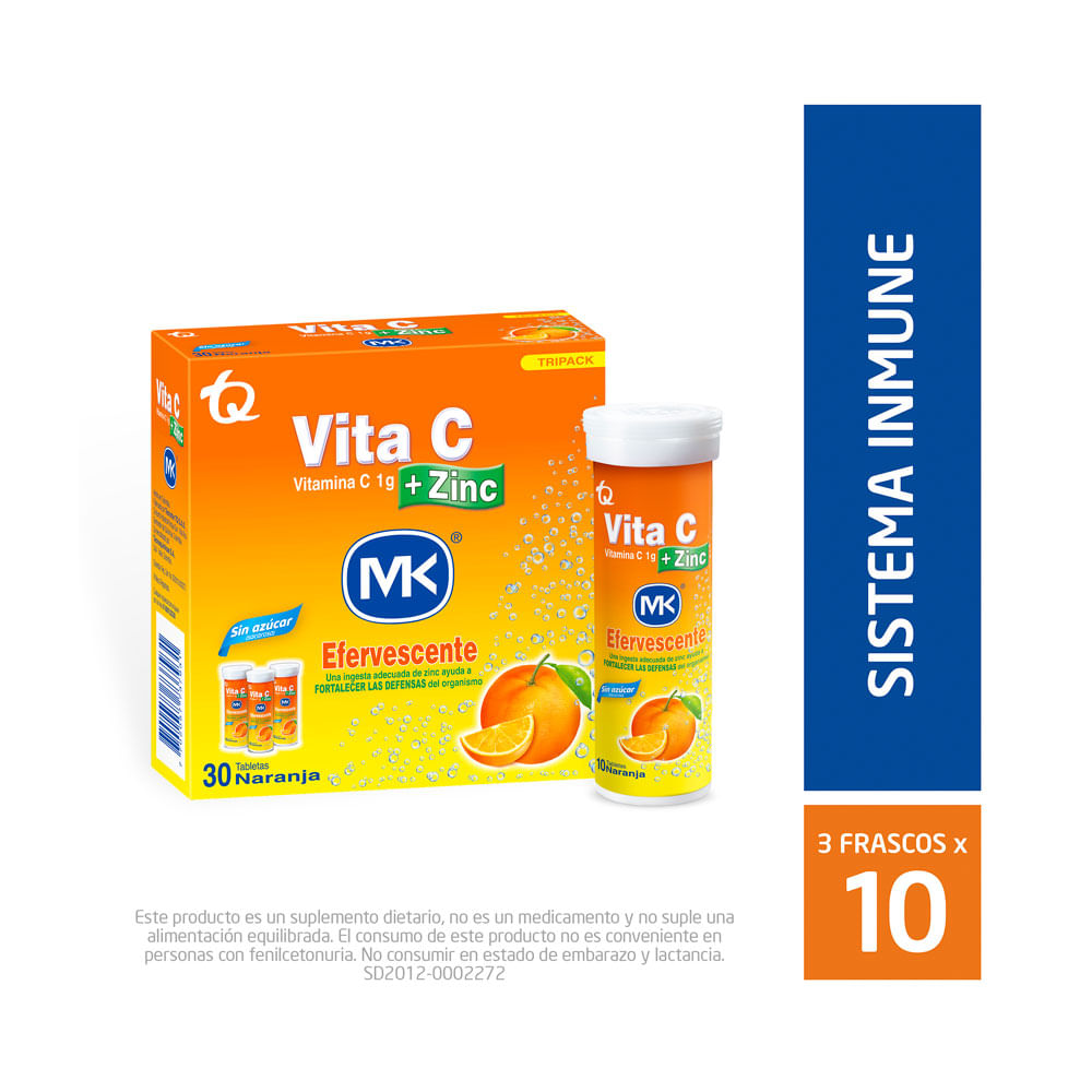 TRIPACK VITA C EFER +ZINC MK TABLETAS 1000 MG NARANJA X 30 UNDS