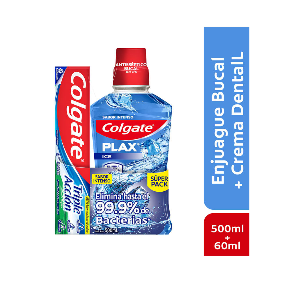 ENJUAGUE BUCAL+CREMA CROSSPACK COLGATE PLAX ICE KIT 500ML + 60ML