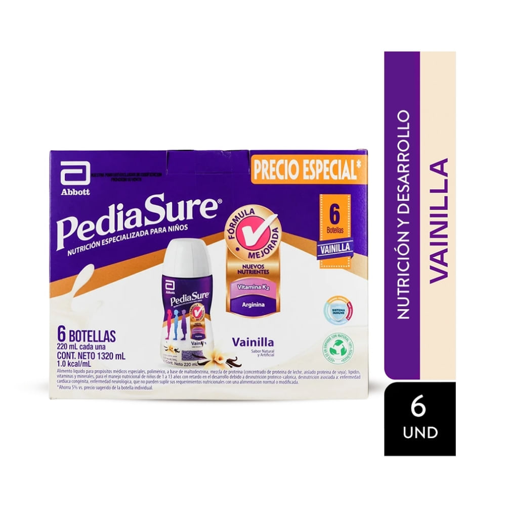 COMPLEMENTO PEDIASURE PEPTIGRO LIQUIDO VAINILLA CAJA 6 BOTELLAS X 220 ML