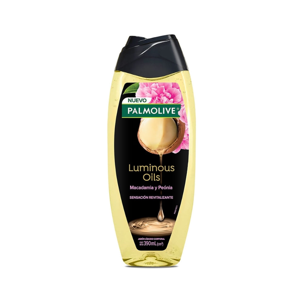 JABON LIQUIDO PALMOLIVE LUMINOUS MACADAMIA Y PEONIA FRASCO 390 ML