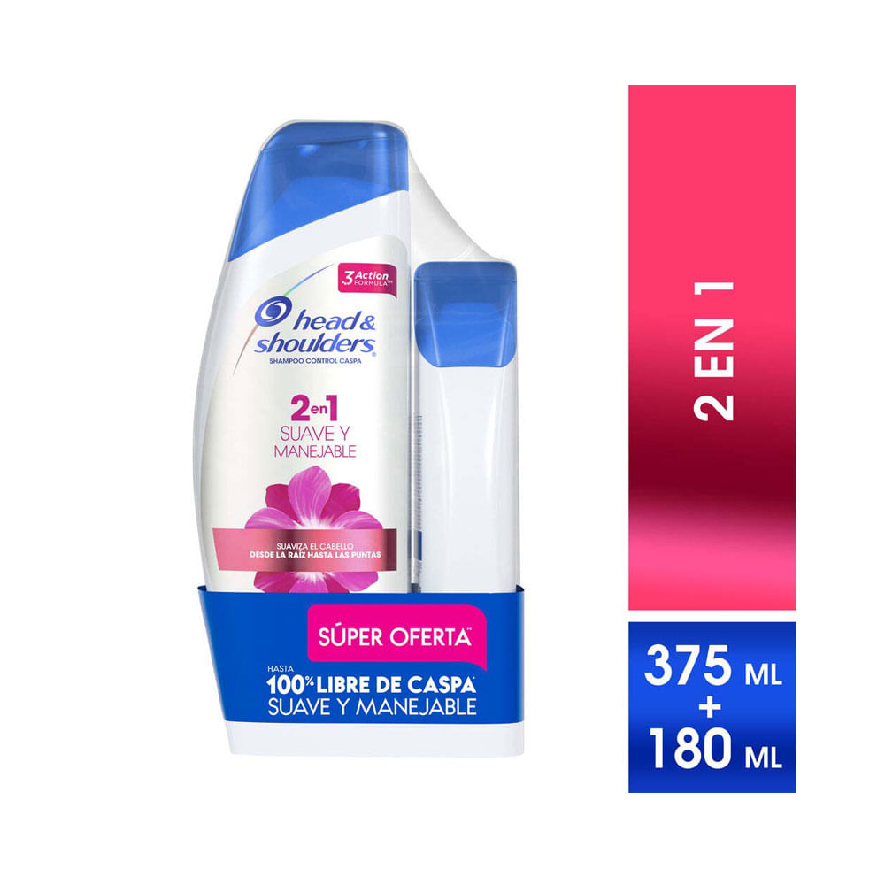 SHAMPOO HYS 2EN1 SUAVE Y MANEJABLE FRASCO 375 ML+180 ML
