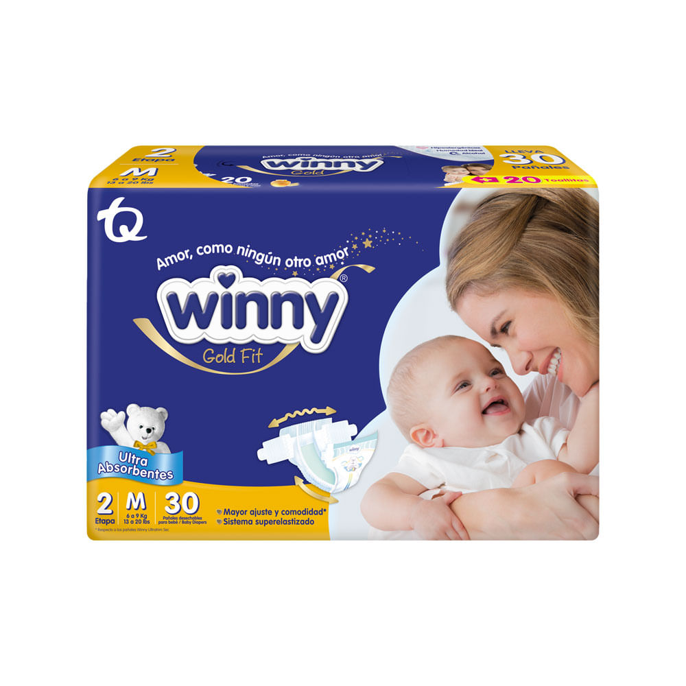 PAÑALES WINNY GOLD ET 2 +TOALLI AVENA BOLSA X 30 UNDS + 20 UNDS