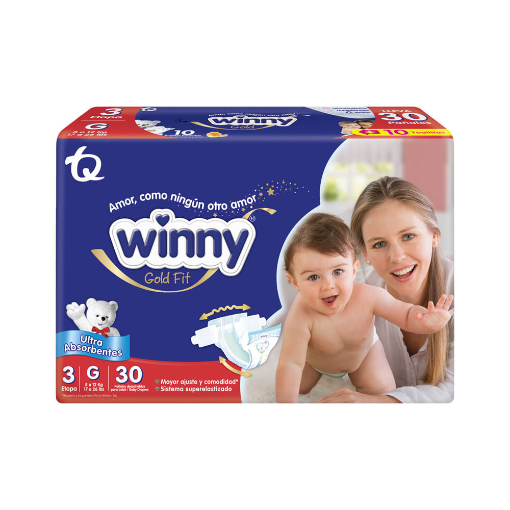 PAÑALES WINNY GOLD ET 3+TOALLI AVENA BOLSA X 30 UNDS + 10 UNDS