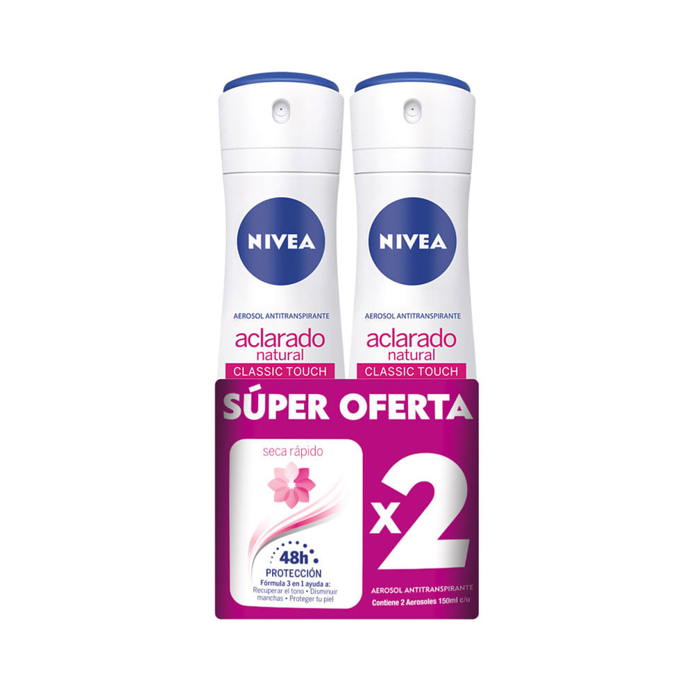 DESODORANTE NIVEA ACLARADO NATURAL P.E SPRAY 2 X 150ML