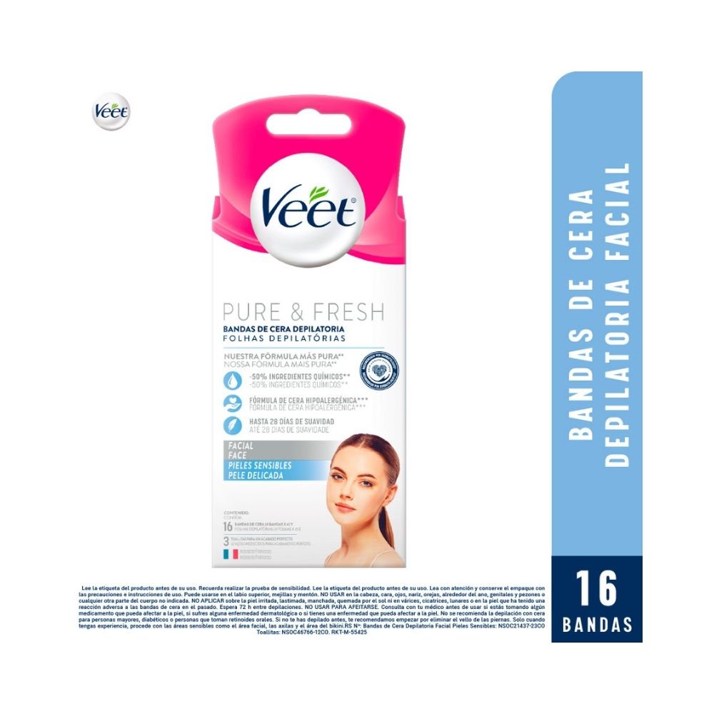 BANDAS DEPILATORIAS FACIALES VEET CAJA X 16 UNDS