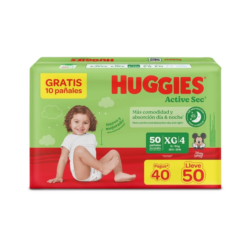 PAÑALES HUGGIES ACTISEC XG ETAPA 4 BOLSA PAGUE 40 LLEVE 50