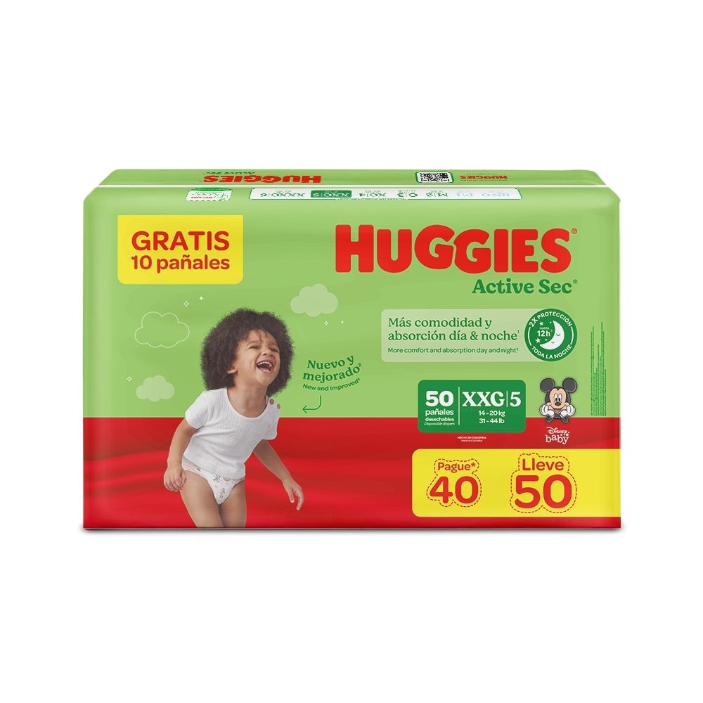 PAÑALES HUGGIES ACTISEC XXG ETAPA 5 BOLSA PAGUE 40 LLEVE 50