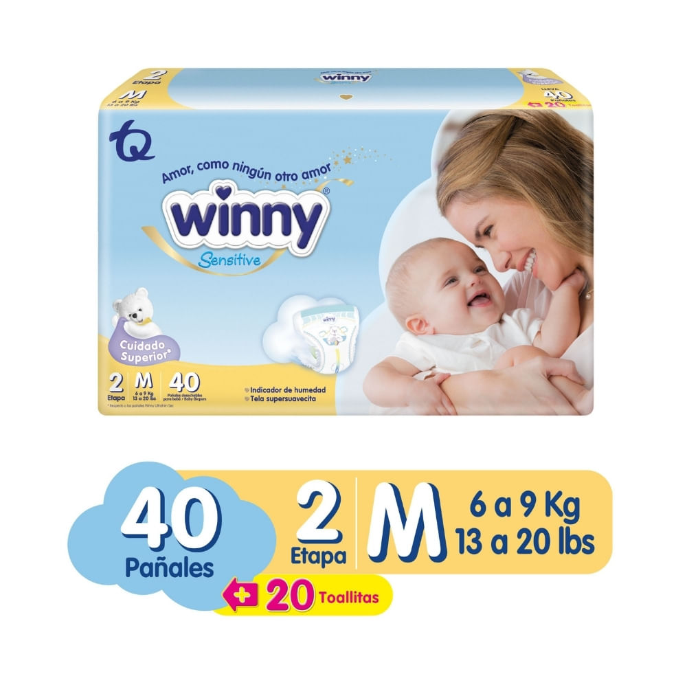 PAÑALES WINNY SENSITIVE ETAPA 2 M PAQUETE X 40 UNDS