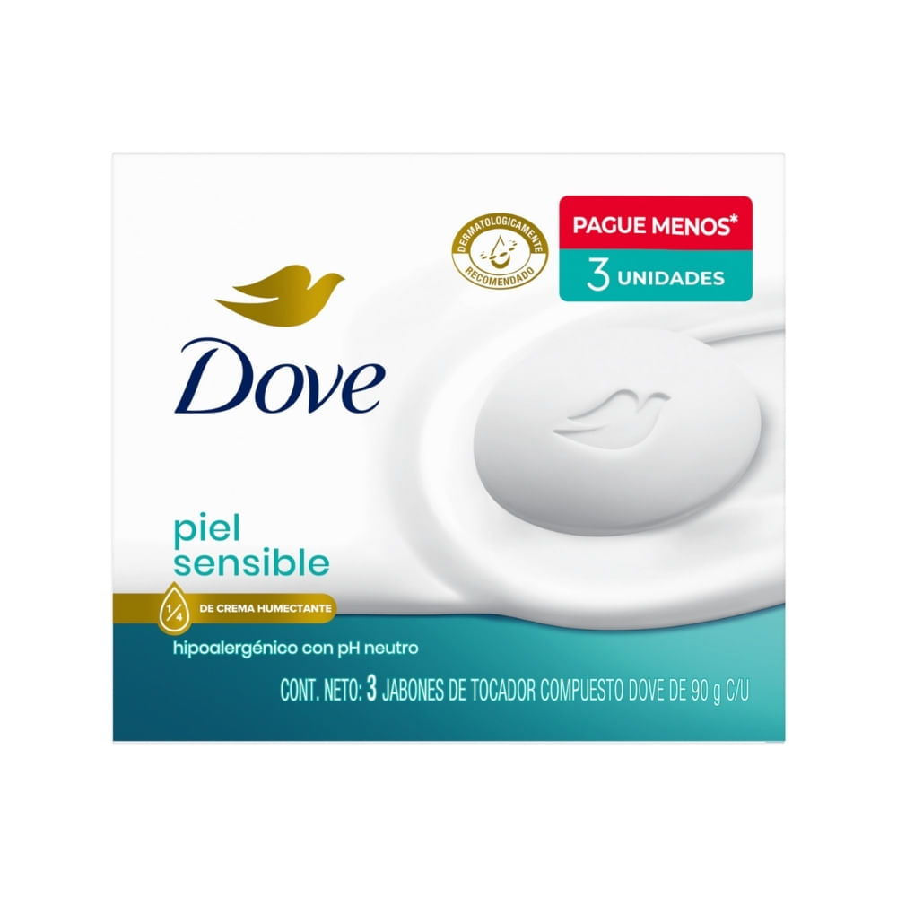 JABON DOVE PIEL SENSIBLE 90G BARRA X 3 UND