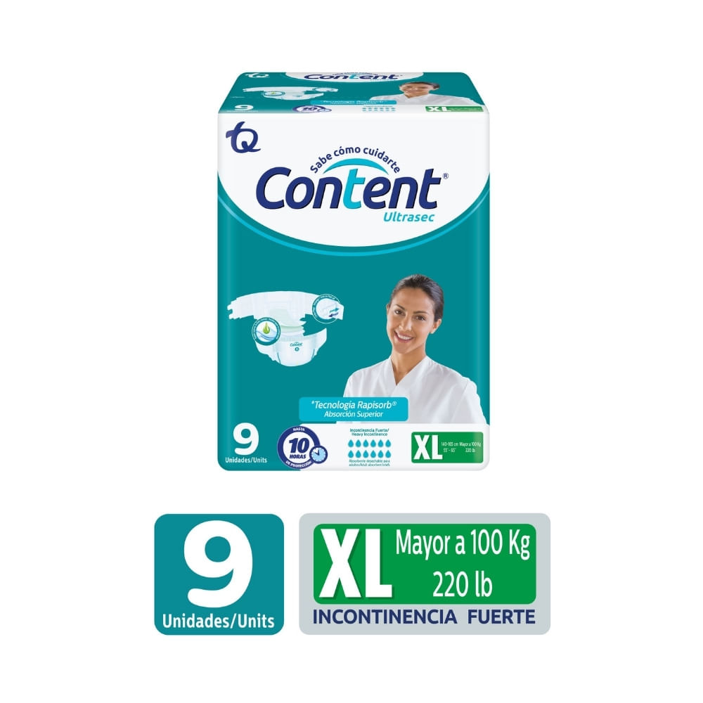 PAÑALES CONTENT ULTRASEC XL BOLSA X 9 UNDS