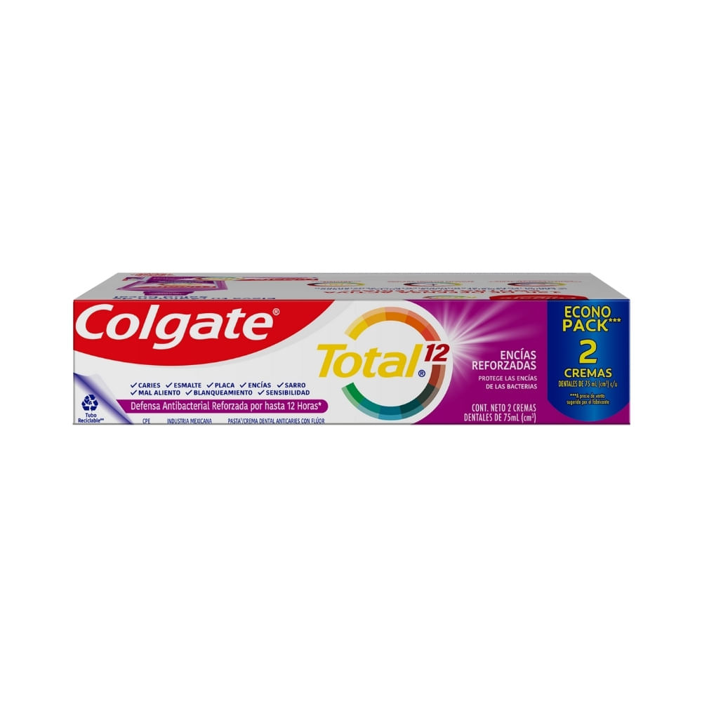 CREMA DENTAL COLGATE TOTAL 12 ENCÍAS REFORZADAS CAJA X 2 UNDS