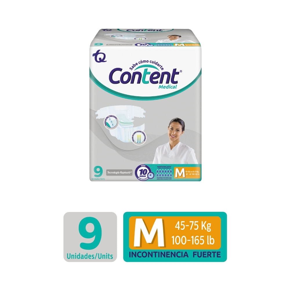 PAÑALES CONTENT MEDICAL M BOLSA X 9 UNDS