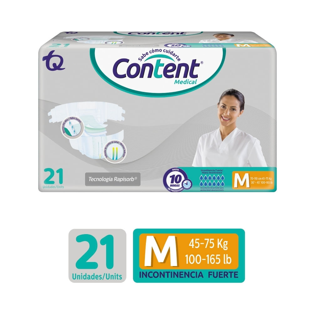 PAÑALES CONTENT MEDICAL M BOLSA X 21 UNDS