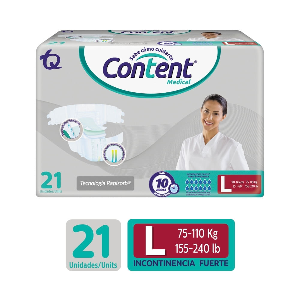 PAÑALES CONTENT MEDICAL L BOLSA X 21 UNDS