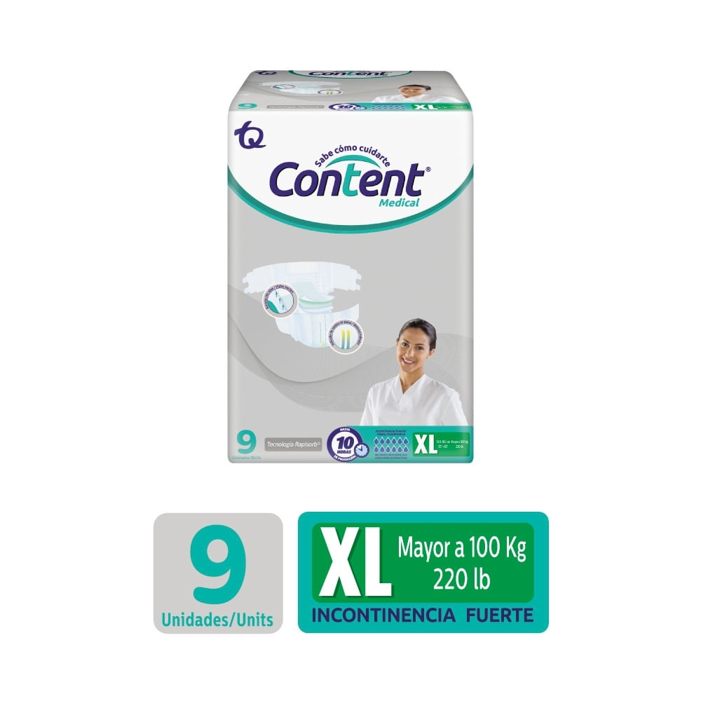 PAÑALES CONTENT MEDICAL XL BOLSA X 9 UNDS