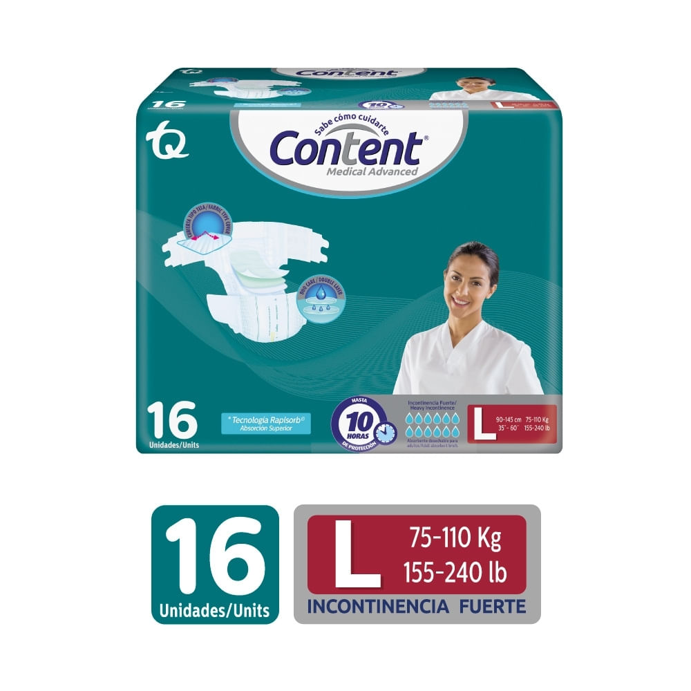 PAÑALES CONTENT MEDICAL ADVANCED L BOLSA X 16 UNDS