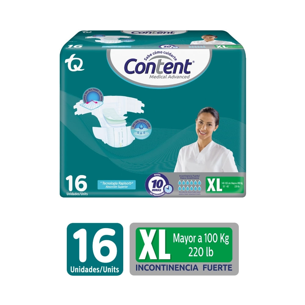 PAÑALES CONTENT MEDICAL ADVANCED XL BOLSA X 16 UNDS