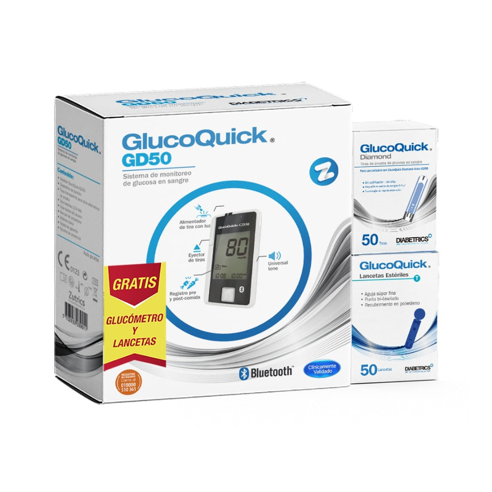 GLUCOMETRO GD50 GTS + TIRAS DIAMOND X50 + LANCETAS OFERTA X 1 UND