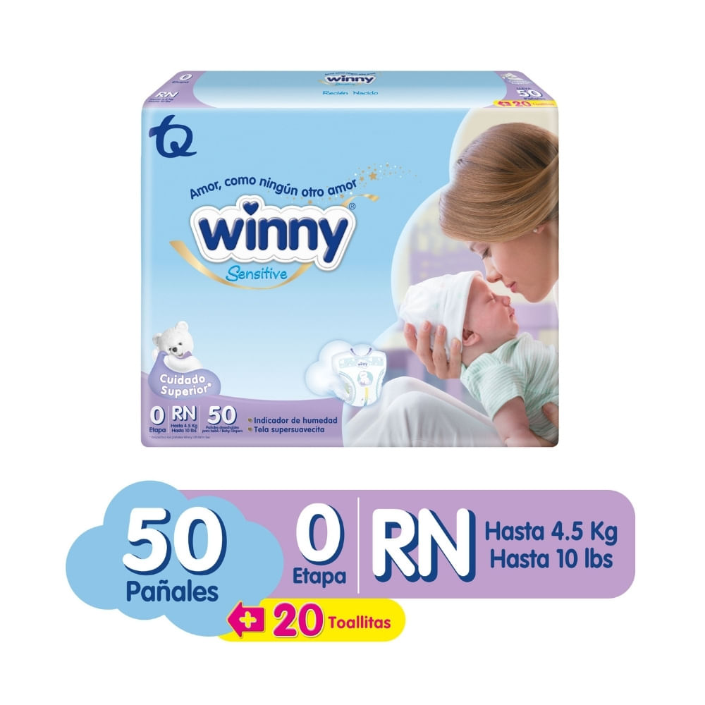 PAÑALES WINNY SENSITIVE ET 0 + TOALLITAS RN X20 BOLSA X 50 UNDS