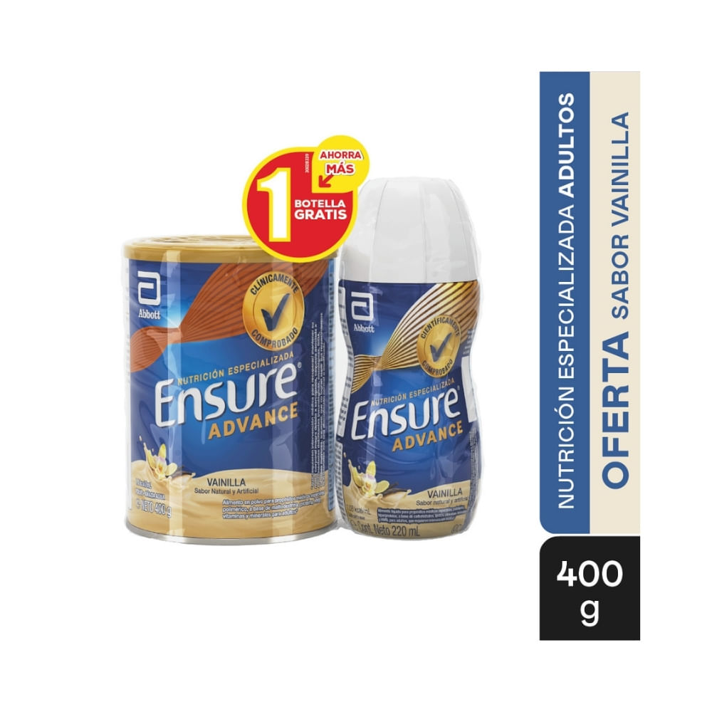 OFERTA ENSURE ADVANCE POLVO VAINILLA LATA 400 G+ 1 LIQUIDO