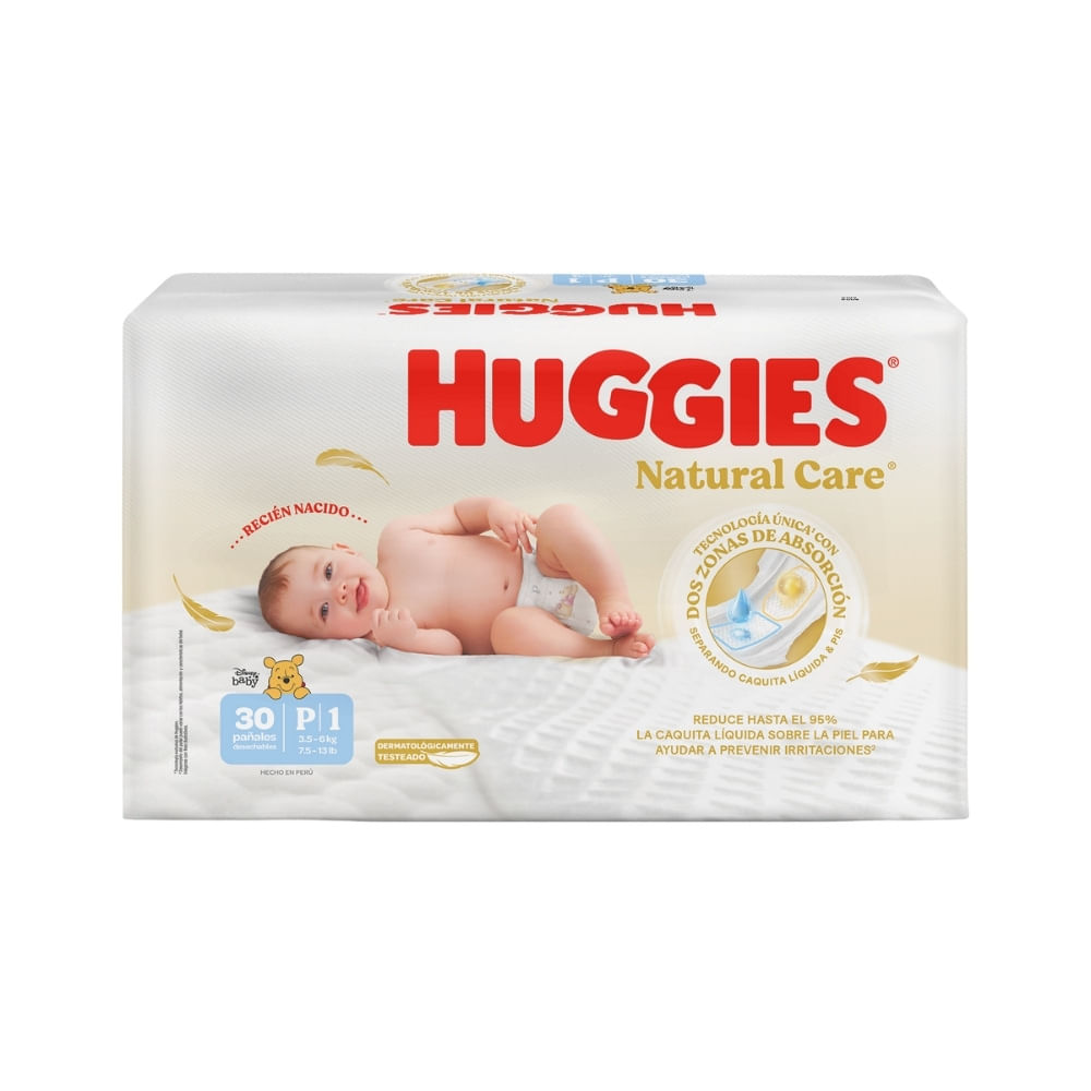 PAÑALES HUGGIES NATURAL CARE ETAPA 1 BOLSA X 30 UNDS