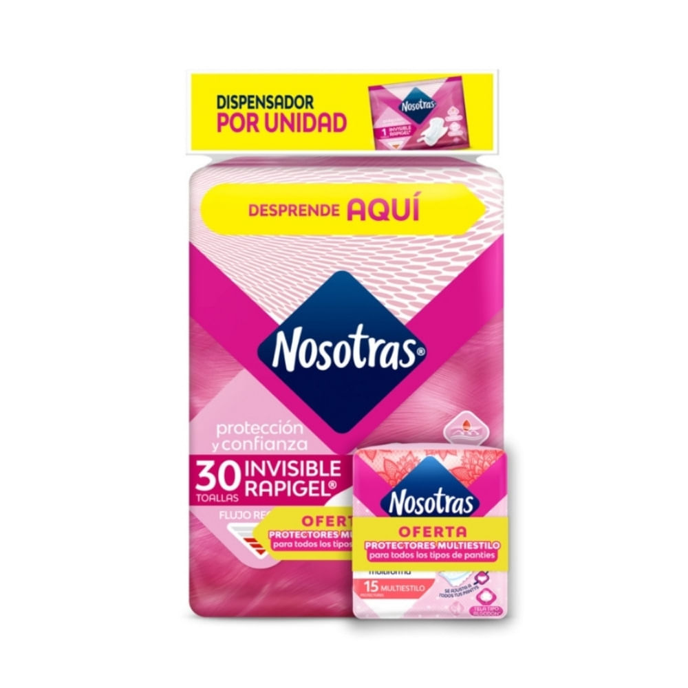 TOALLAS NOSOTRAS INVISIBLE RAPIGELX30+ OBSEQUIO PAQUETE X 4 UNDS