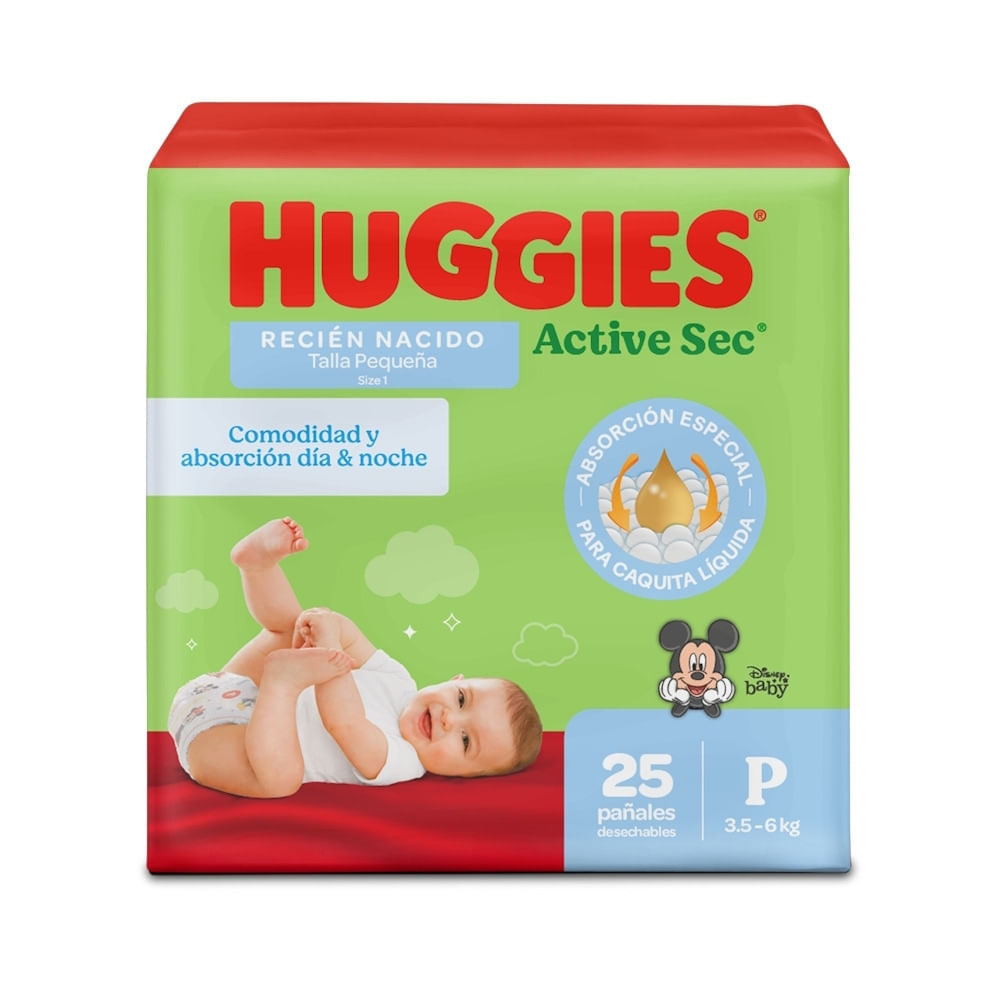 PAÑALES HUGGIES ACTIVE SEC ETAPA 1 BOLSA X 25 UNDS