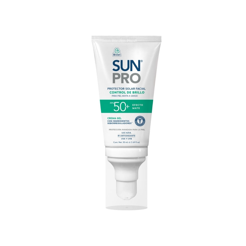 PROTECTOR SOLAR SUNPRO FACIAL CONTROL BRILLO SPF 50+ TUBO 50 ML